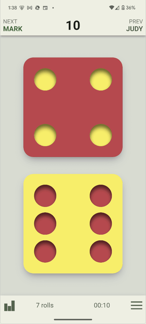 Dice screen